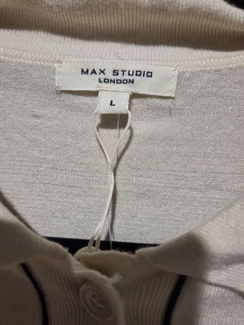 Max Studio London Large Short Sleeve Knit Top Cream/Navy