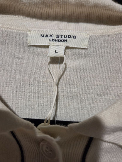 Max Studio London Large Short Sleeve Knit Top Cream/Navy