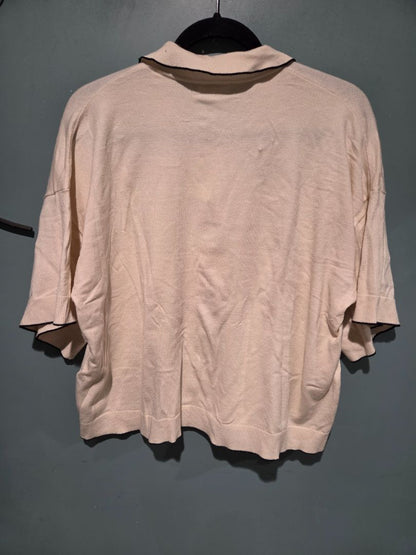 Max Studio London Large Short Sleeve Knit Top Cream/Navy
