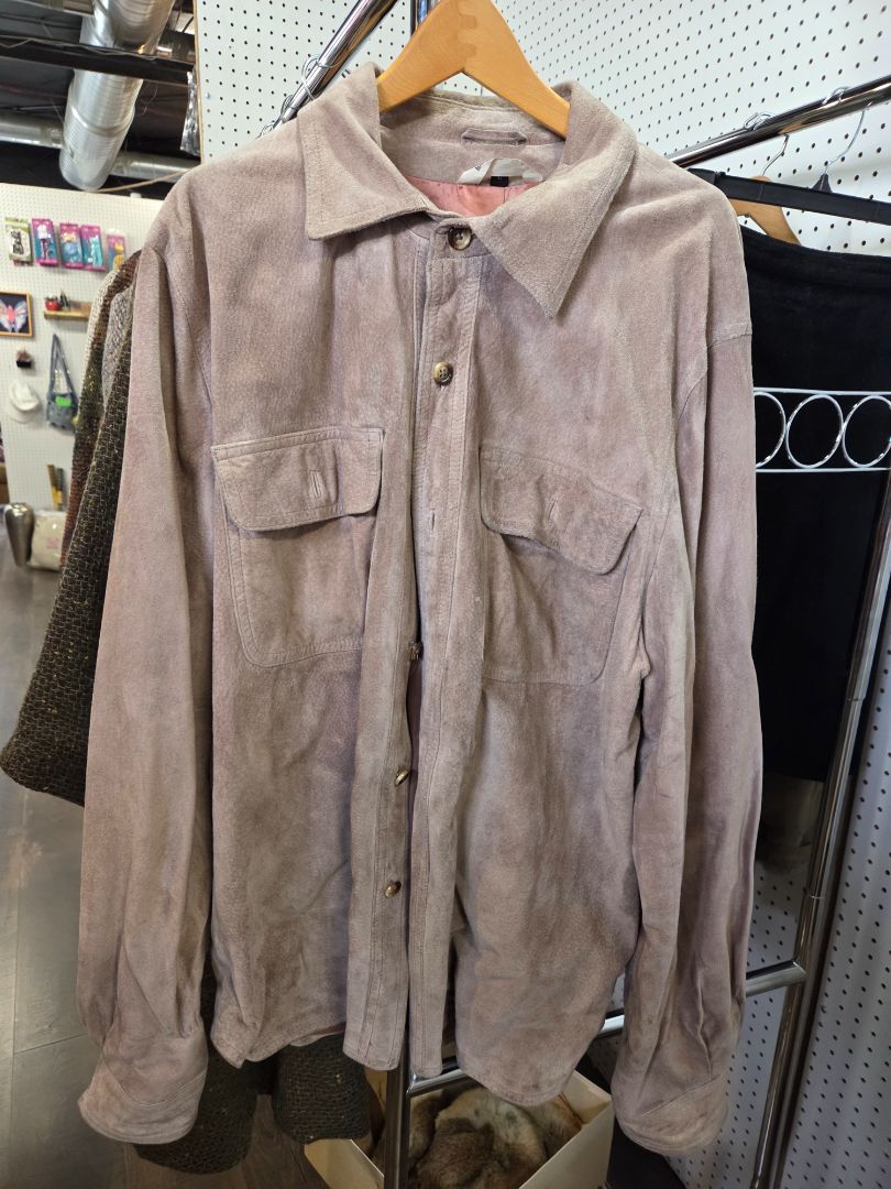 Vintage Brown Leather/Suede Button down Top Women's Made in Hong Kong