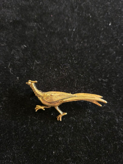 Gold Tone Running Pheasant Brooch