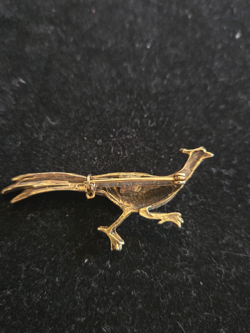 Gold Tone Running Pheasant Brooch