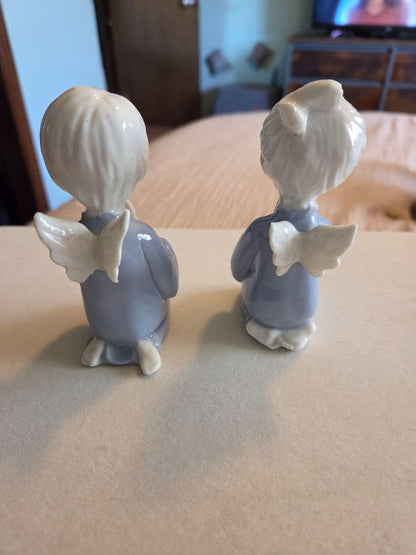 Lefton Praying Boy and Girl Blue White Porcelain Figurines