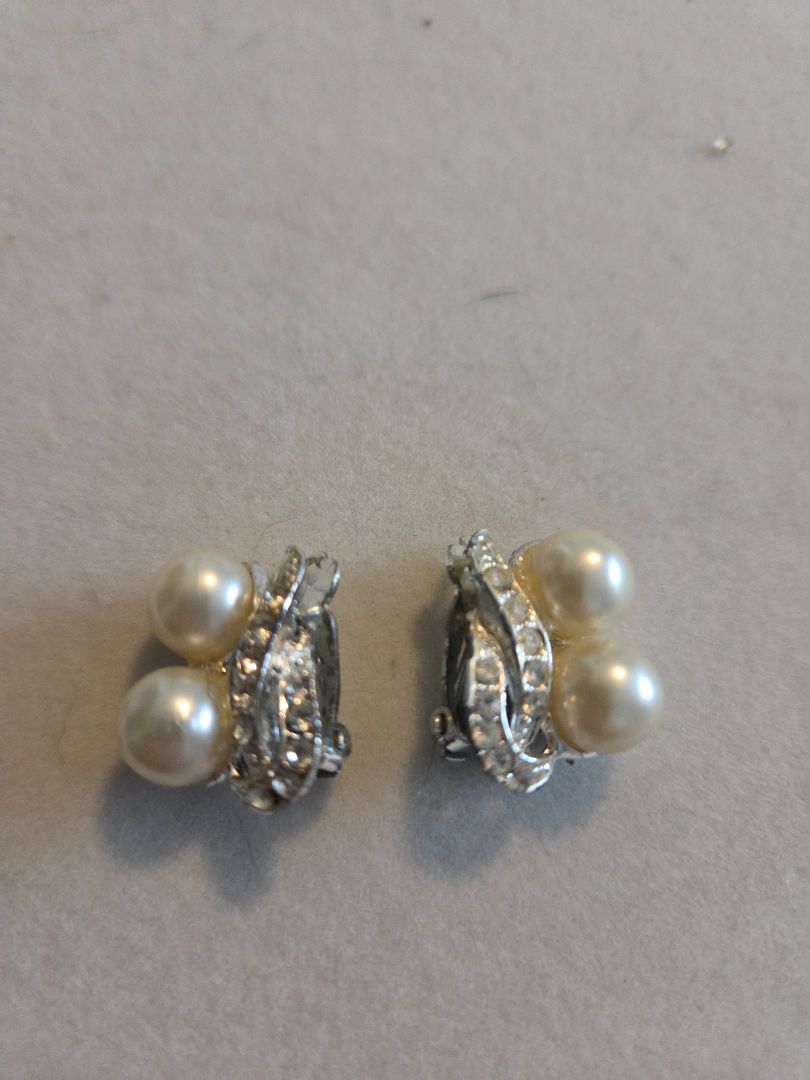 Faux Pearl and Rhinestone clip ons