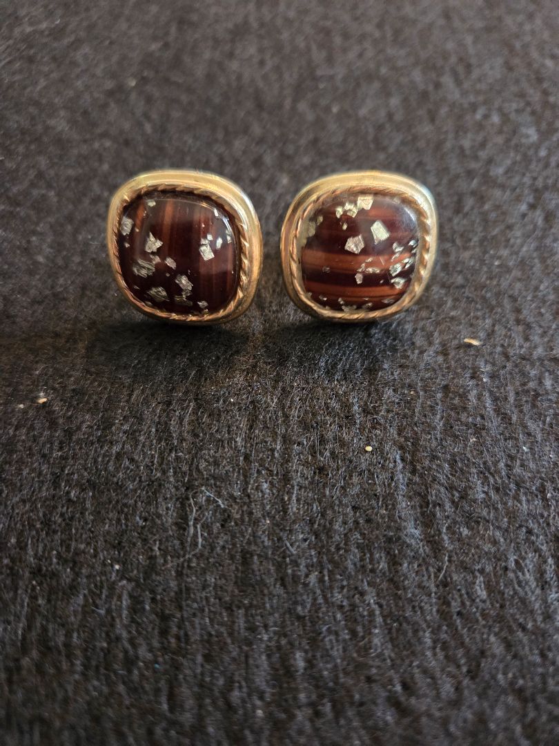 Vintage Gold Flakes Lucite Cufflinks square gold tone