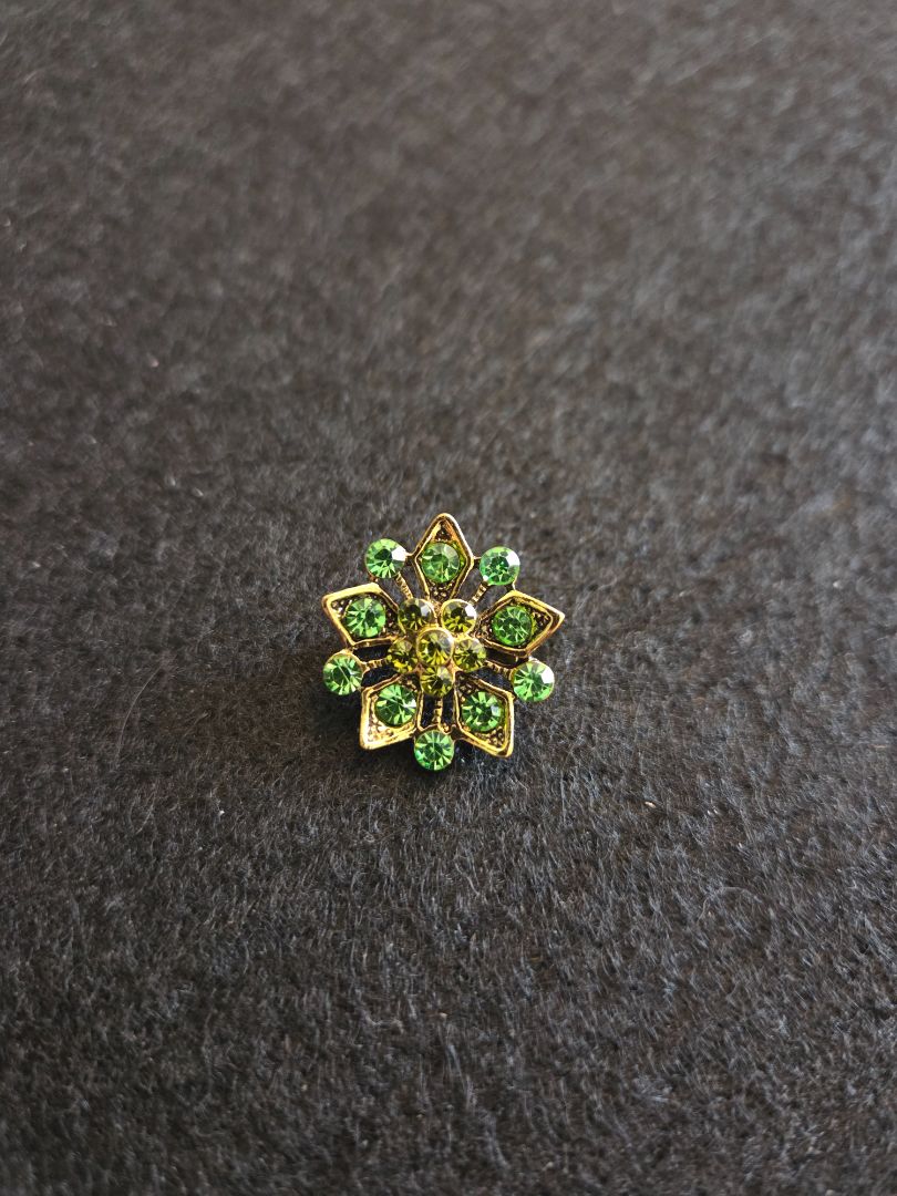Gold Tone Green Rhinestone Brooch Pin