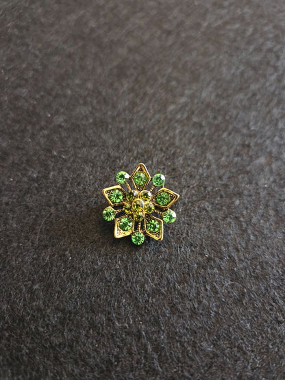 Gold Tone Green Rhinestone Brooch Pin