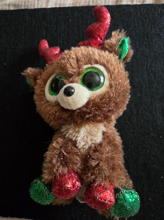 TY Beanie Babies stuffed plush Christmas Santa's Reindeer Fudge green toy