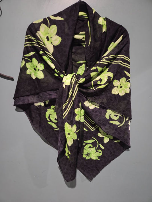 Navy w/green flower silk scarf