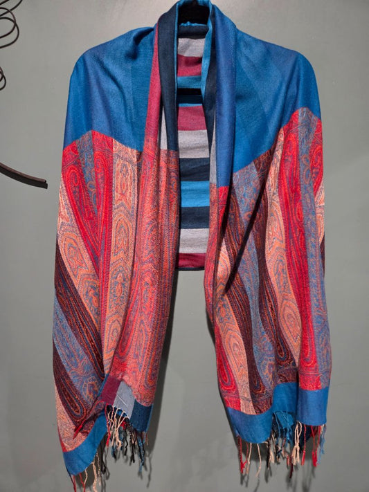 multi-color paisley and stripe pashmina wrap