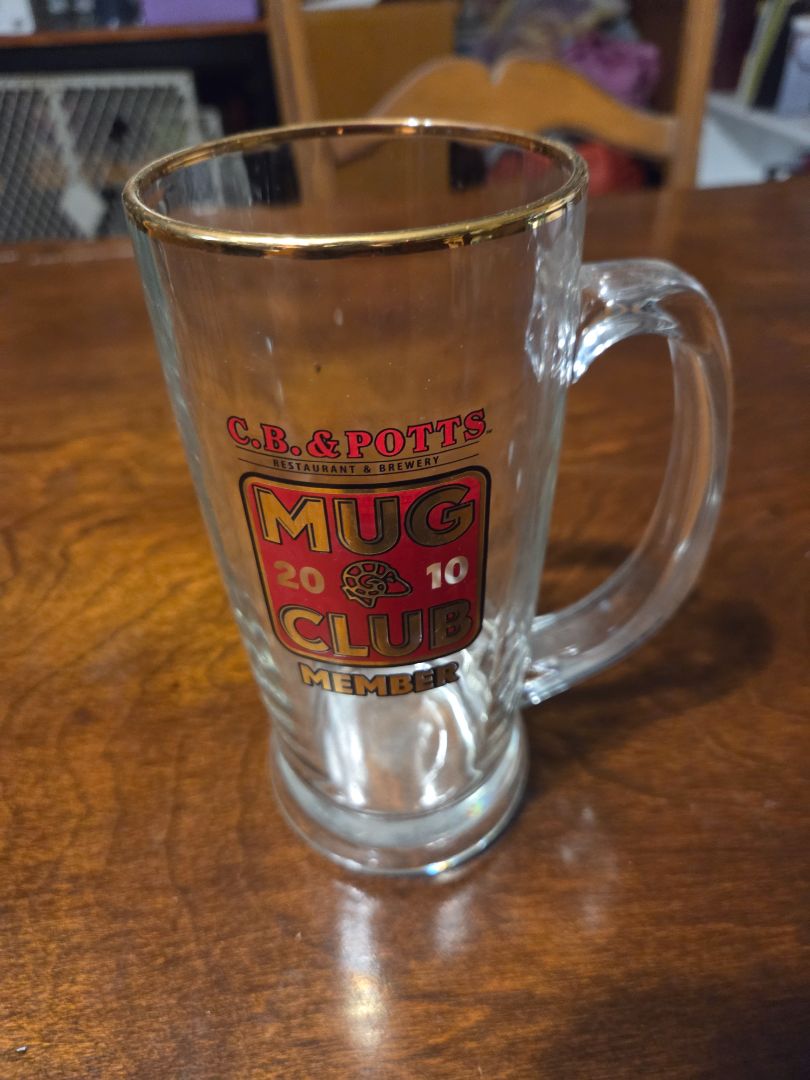 2010 promotional Mug Club beer glass from C.B. & Potts Restaurant & Brewery