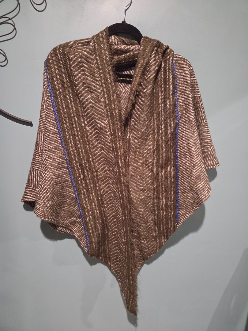 Green and Blue Striped Poncho Wrap
