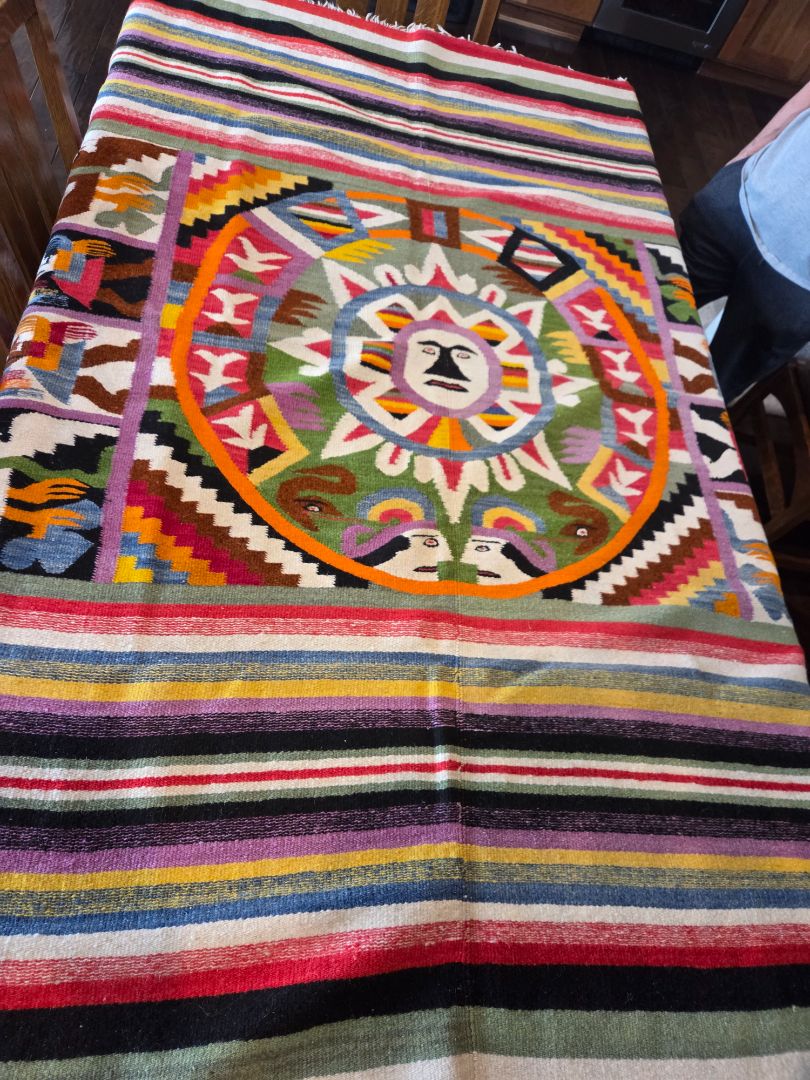Vintage Hand woven Mexican flat weave Blanket/tapestry