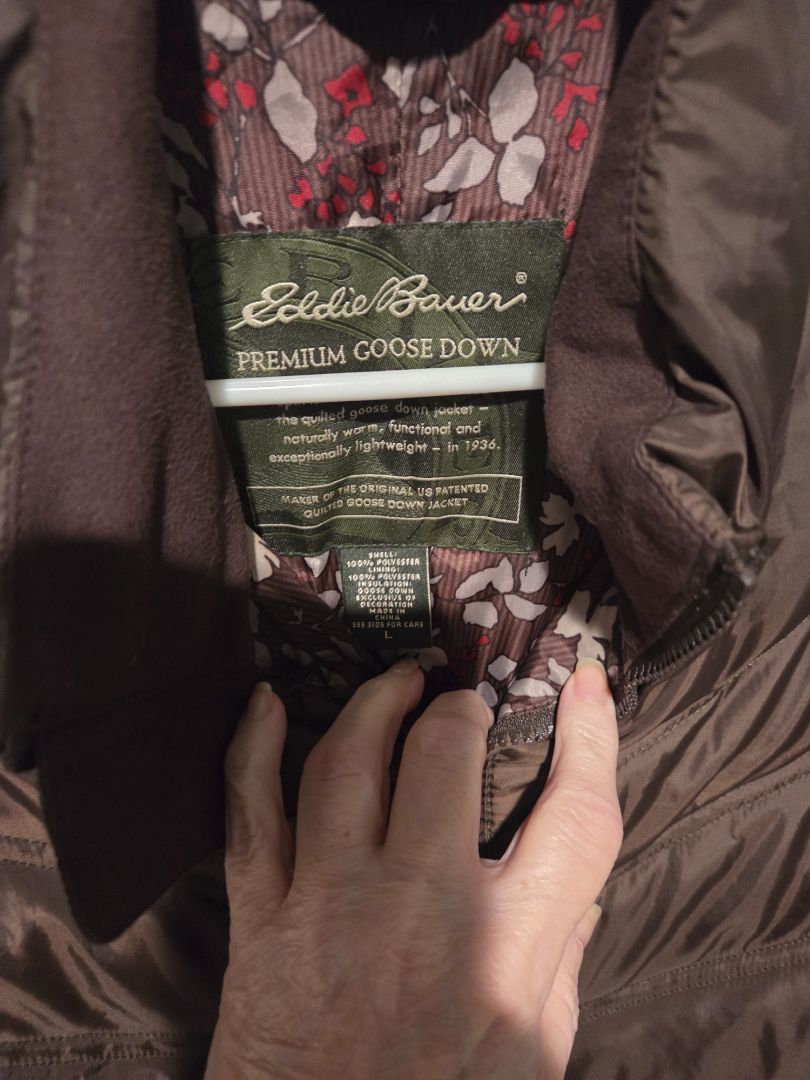 Eddie Bauer Goose Down Jacket Brown Large