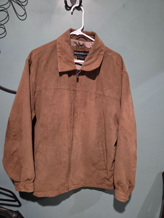 Mens Weathercast Men's Brown Faux Suede Jacket large