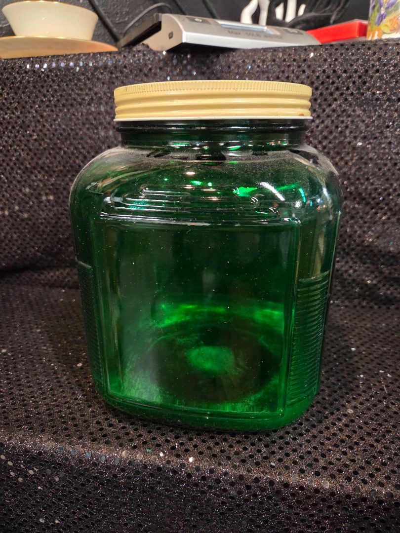 Vintage Dark Green Depression Glass Canister