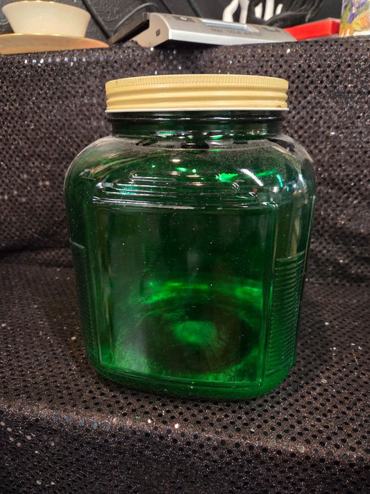 Vintage Dark Green Depression Glass Canister