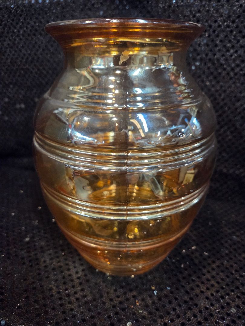 Marigold Amber Carnival Glass Rings 8 inch Vase