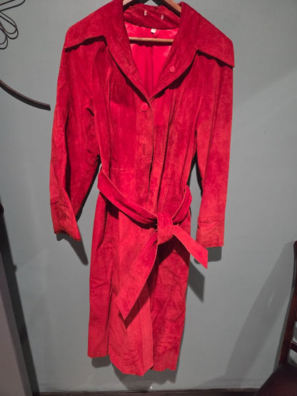 100% Suede Red Trenchcoat size 11