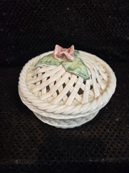 Vintage Berardos Handmade Basket dish with lid