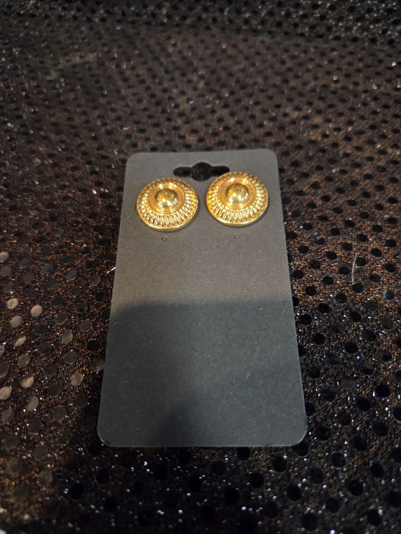 Gold Toned Medallion Stud Earrings