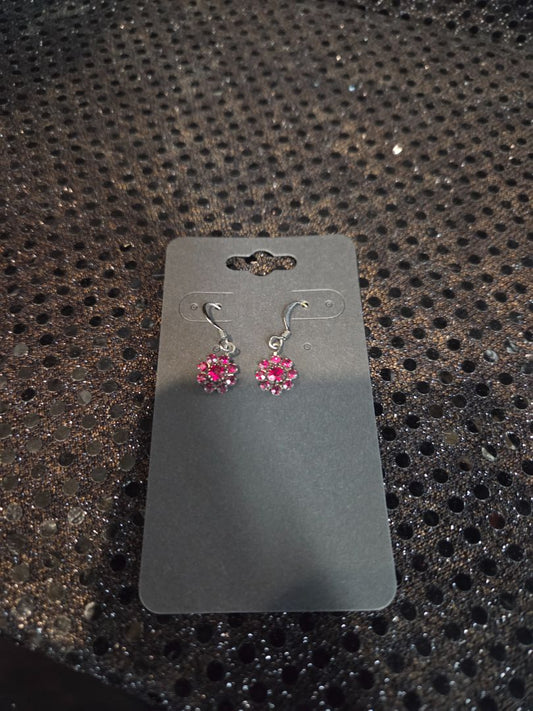 Vintage Pink Rhinestone and Gun Metal Dangle Earrings