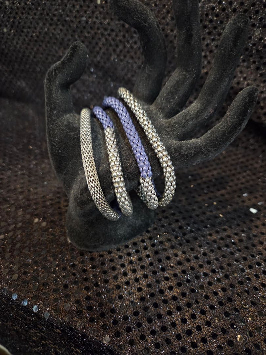 Set of 4 Silver ton and Blue Stretch Bracelets