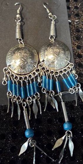 Southwestern Style Dangle Earrings featuring Coin and Turquoise colored beads
