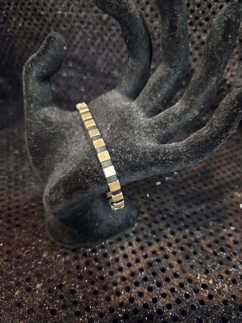 Gold Tone and Black Stretch Bracelet