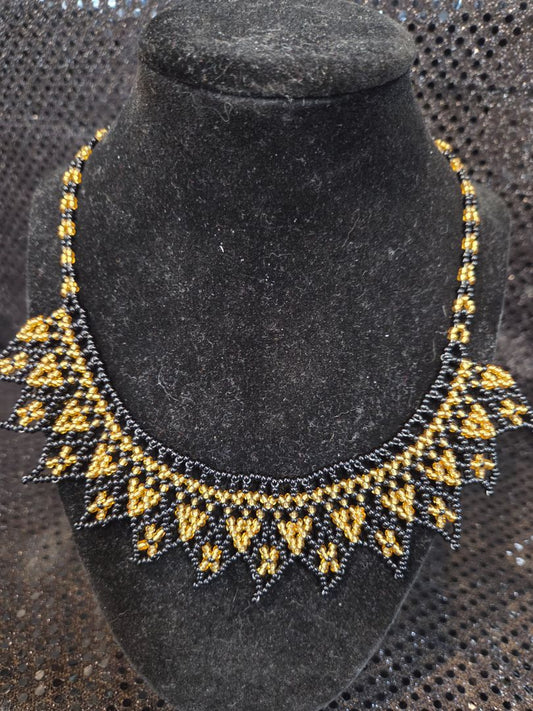 Seed Bead Neck Wrap Gold and Black