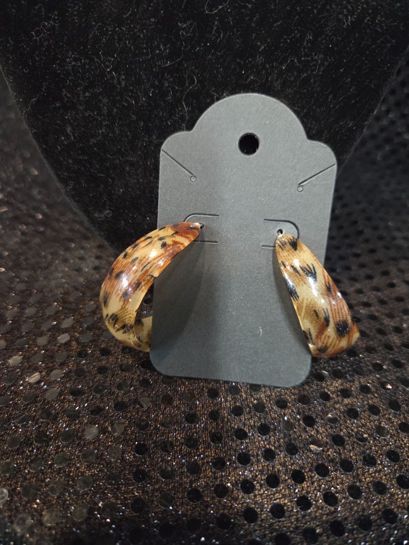 Vintage Large Half Hoop Animal Print Earrings
