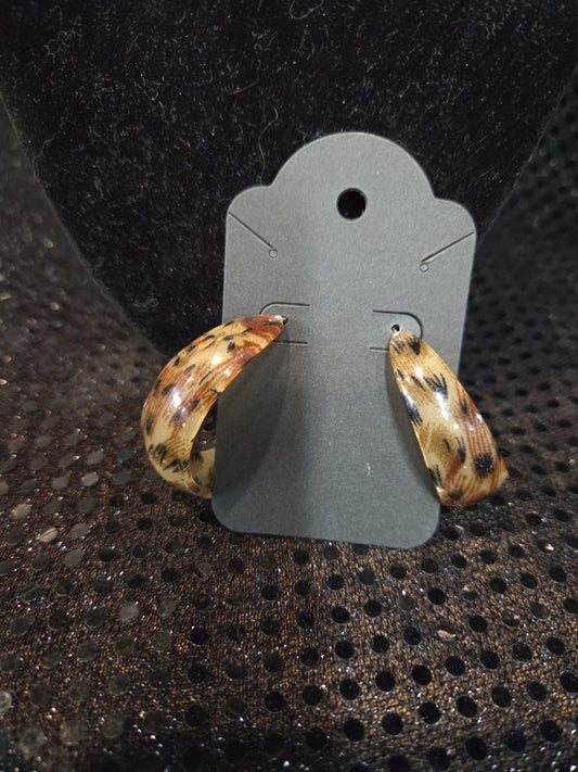Vintage Large Half Hoop Animal Print Earrings