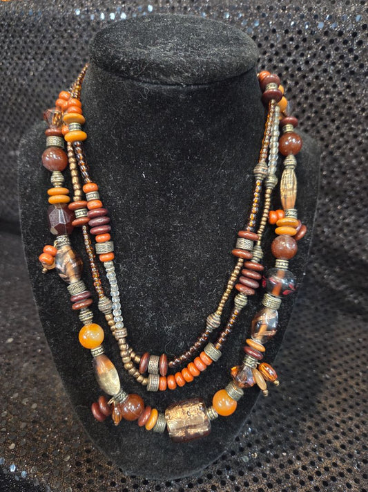 Multi Strand Brown Beaded Necklace