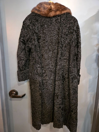 Vintage 100% Genuine Persian Lamb Fur Coat Mink Collar Small