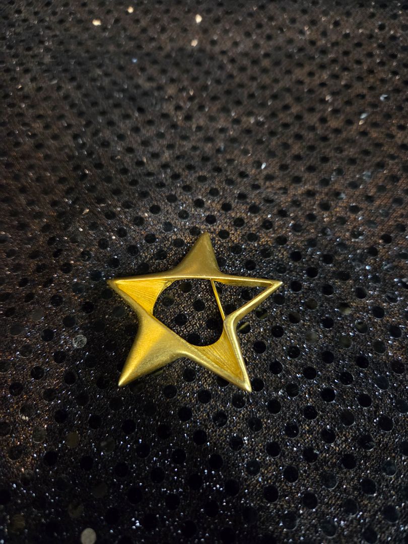 Vintage Open Work Brushed and Matte Gold Ton Star Brooch