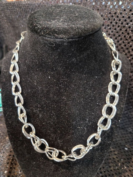 Silver Tone Double Chain Necklace