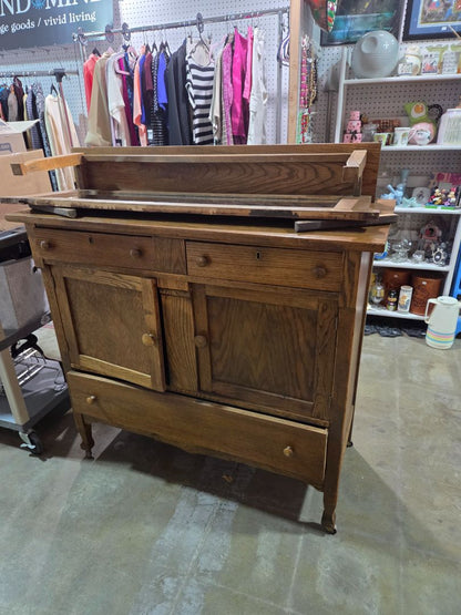 Oak Side Board with Mirror on casters