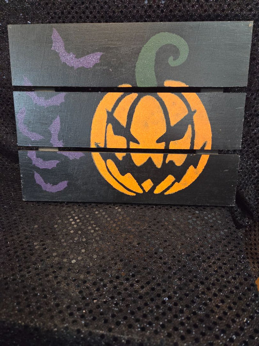 Black Sign with Pumpkin and Bats