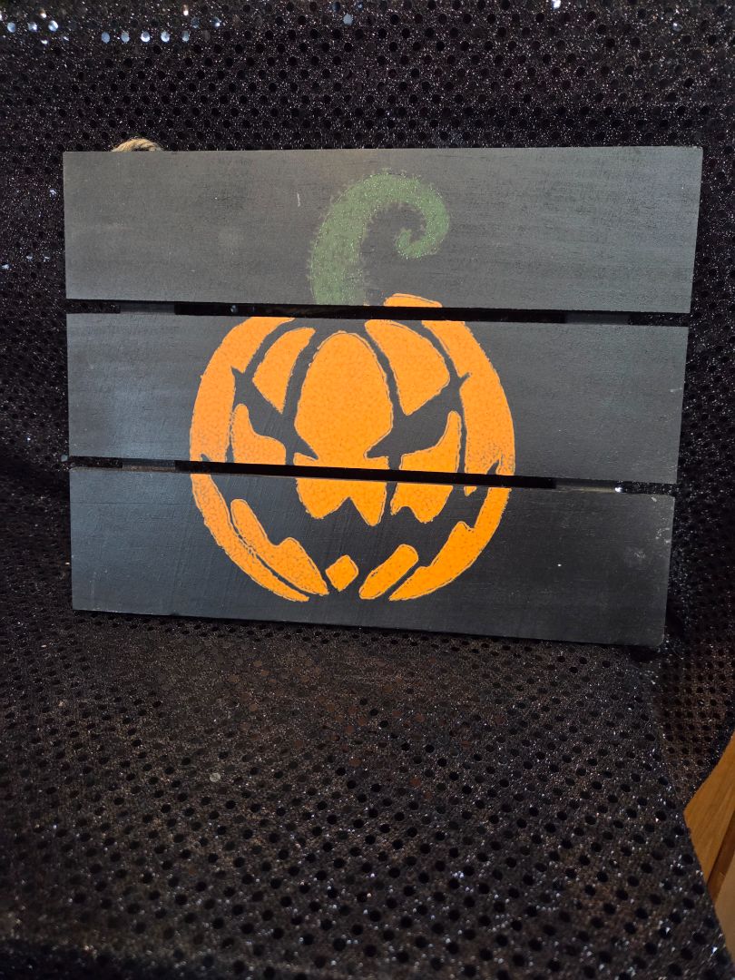 Black Sign with Pumpkin