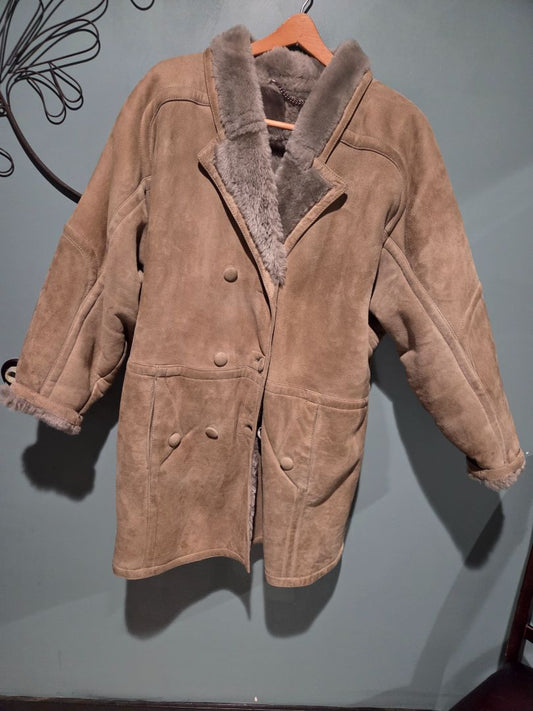 Light Khaki Brown Lambskin Shearling Coat size 42