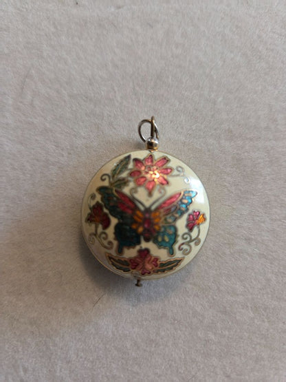 Vintage Cloisonné Butterfly Pendant Double Sided