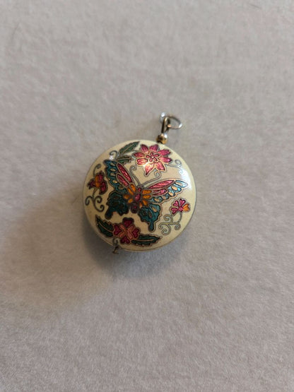 Vintage Cloisonné Butterfly Pendant Double Sided