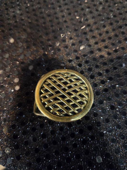 Vintage Round Brass Belt Buckle open Lattice design