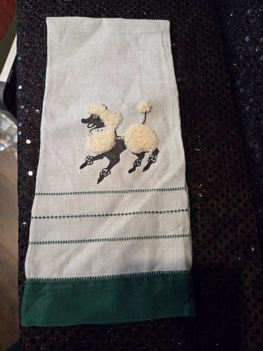 Vintage Bucilla Linen Guest Towels White Chenille Poodle