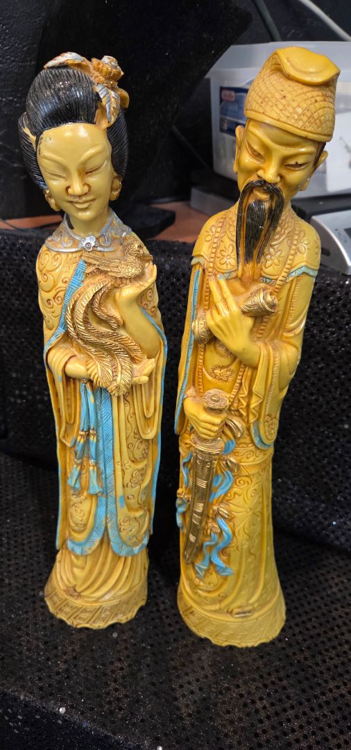 Vintage Artmark Italy Japanese Asian Statues Pair Resin 15 tall