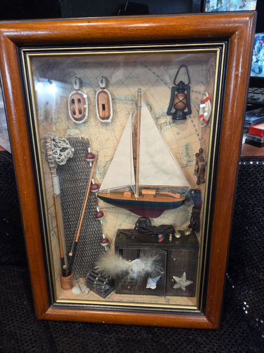 Box Glass Frame Wood Hanging Nautical Sal Boat Shadow Box