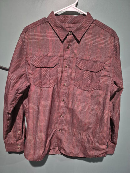 Red Plaid Prana Long Sleeve Button Shirt, M