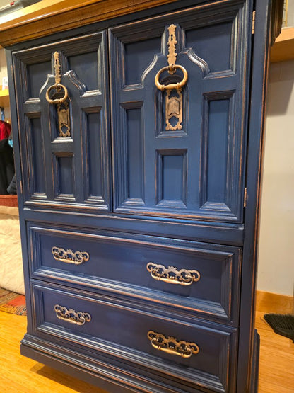 Vintage Wardrobe Navy Distressed, 39.5" x 19 5" & 53" tall