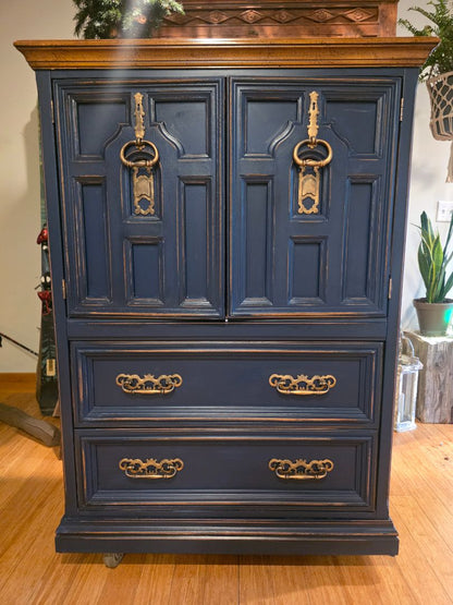 Vintage Wardrobe Navy Distressed, 39.5" x 19 5" & 53" tall
