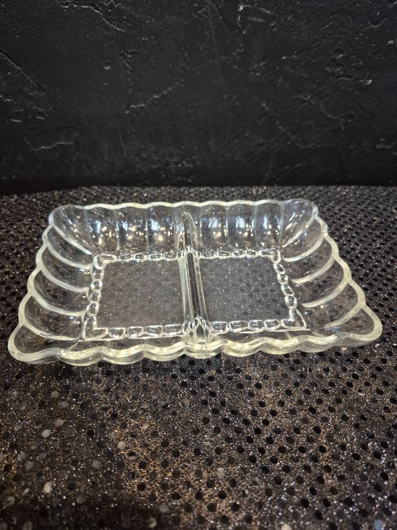 Vintage Rectangular Glass Relish Dish, 7" × 5"